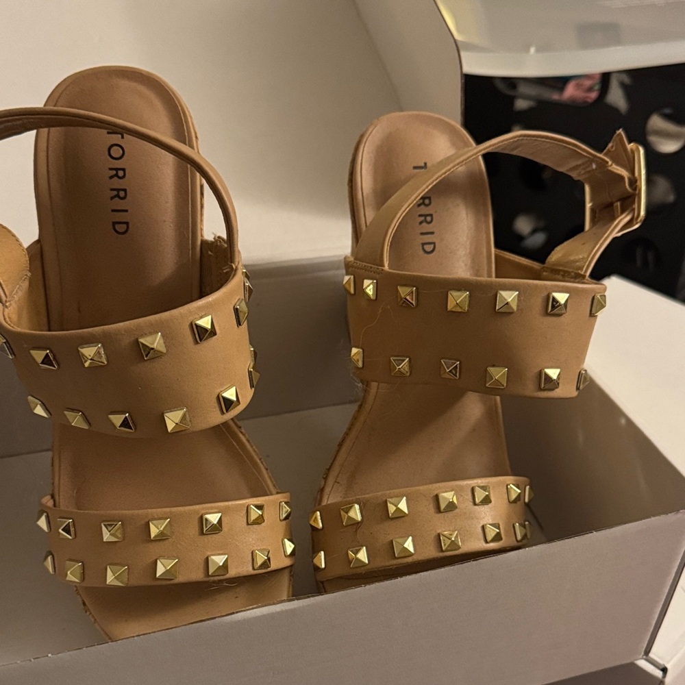 Torrid Tan Sandals with Gold Accents